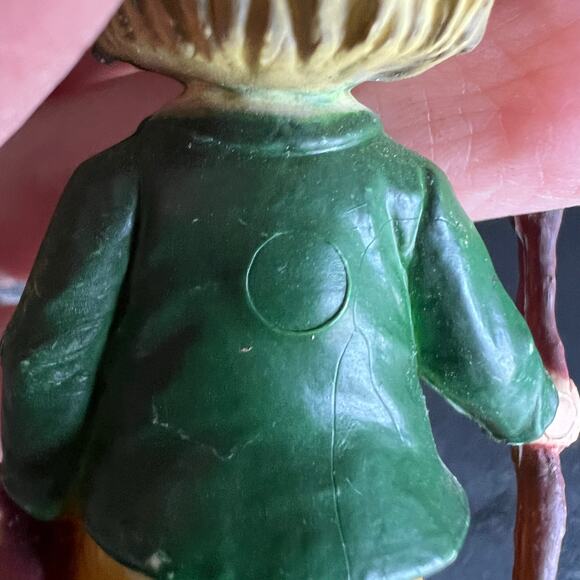 Vintage Boy Walking Stick Basket - Rabbit 3 1/4" Tall Hanging Holiday Ornament - Picture 7 of 8